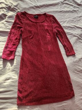 Trixxi Metallic Red Long-Sleeve Scoop Neck Dress